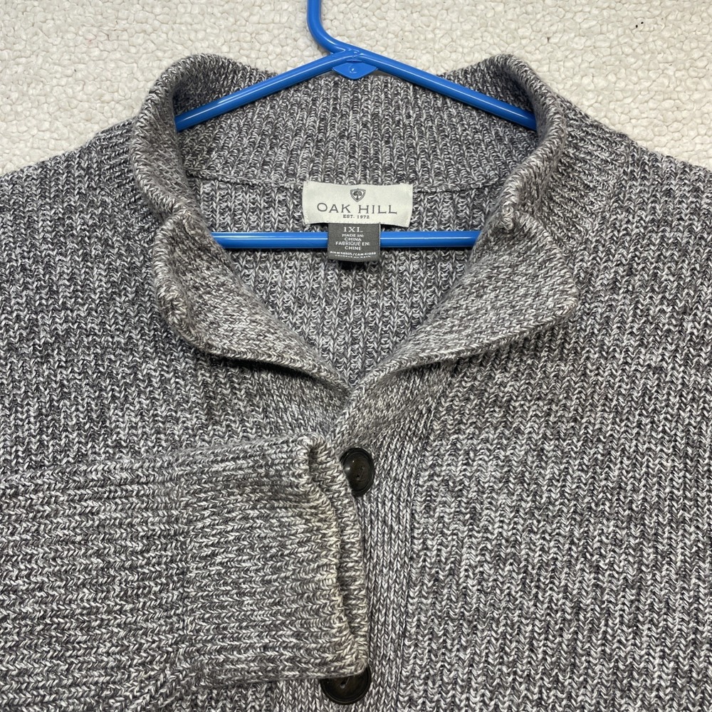 Oak Hill Cardigan Mens 1XL Grey Salt and Pepper Button Front Cotton Knit Sweater